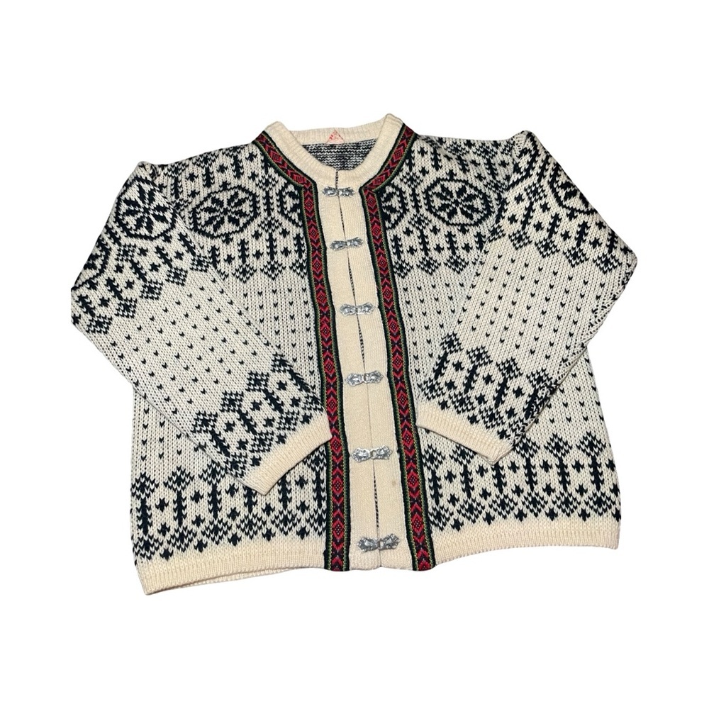 Vintage 70s Dirdalstrikk Norwegian Knit Wool Cardigan Size 42